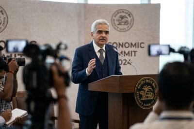 RBI Governor Shaktikanta Das delivering a keynote address on the interdependence of financial and price stability at an economic summit.