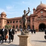 A formal architectural view of the Patna High Court building, symbolizing the site of the landmark judicial ruling against Bihar's reservation hike.