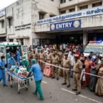 Ambulances and crowds gathered at the Kallakurichi Government Medical College after a massive spurious liquor tragedy in Tamil Nadu.